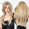 Синтетический парик блондинки Длинные многослойные парики с челкой Натурально выглядящие светлые прямые волосы Термостойкий мягкий повседневный парик