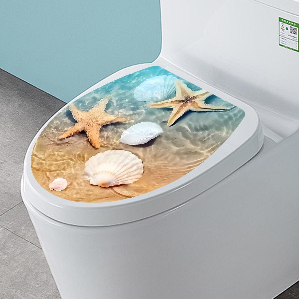 Креативные 3D Наклейки на Туалет с Ракушками, Водонепроницаемые Самоклеящиеся Декоративные Наклейки на Стену для Ванной Комнаты