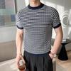 Базовые полосатые пуловеры с коротким рукавом мужские контрастных цветов летние корейская мода повседневные вязаные футболки