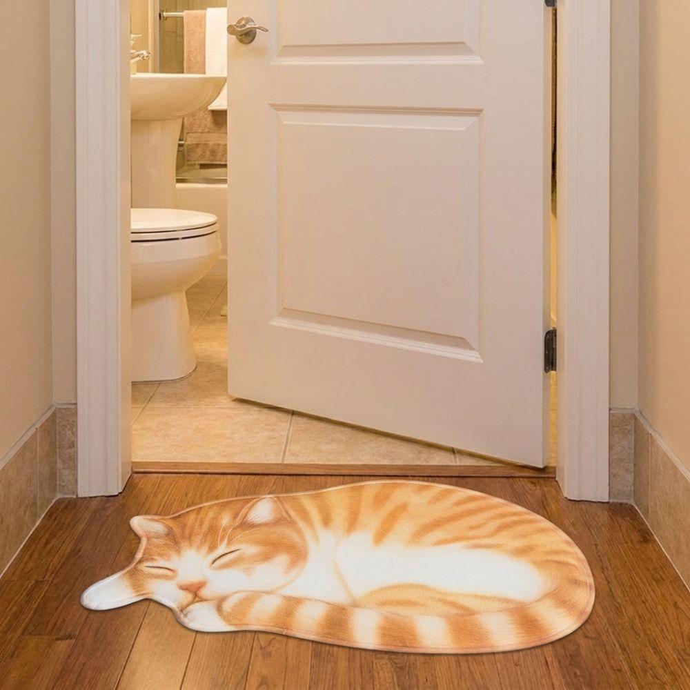 Super Absorbent Cute Cat Crystal Fleece Floor Mat Bathroom Carpet Living Room Tea Table Bedside
