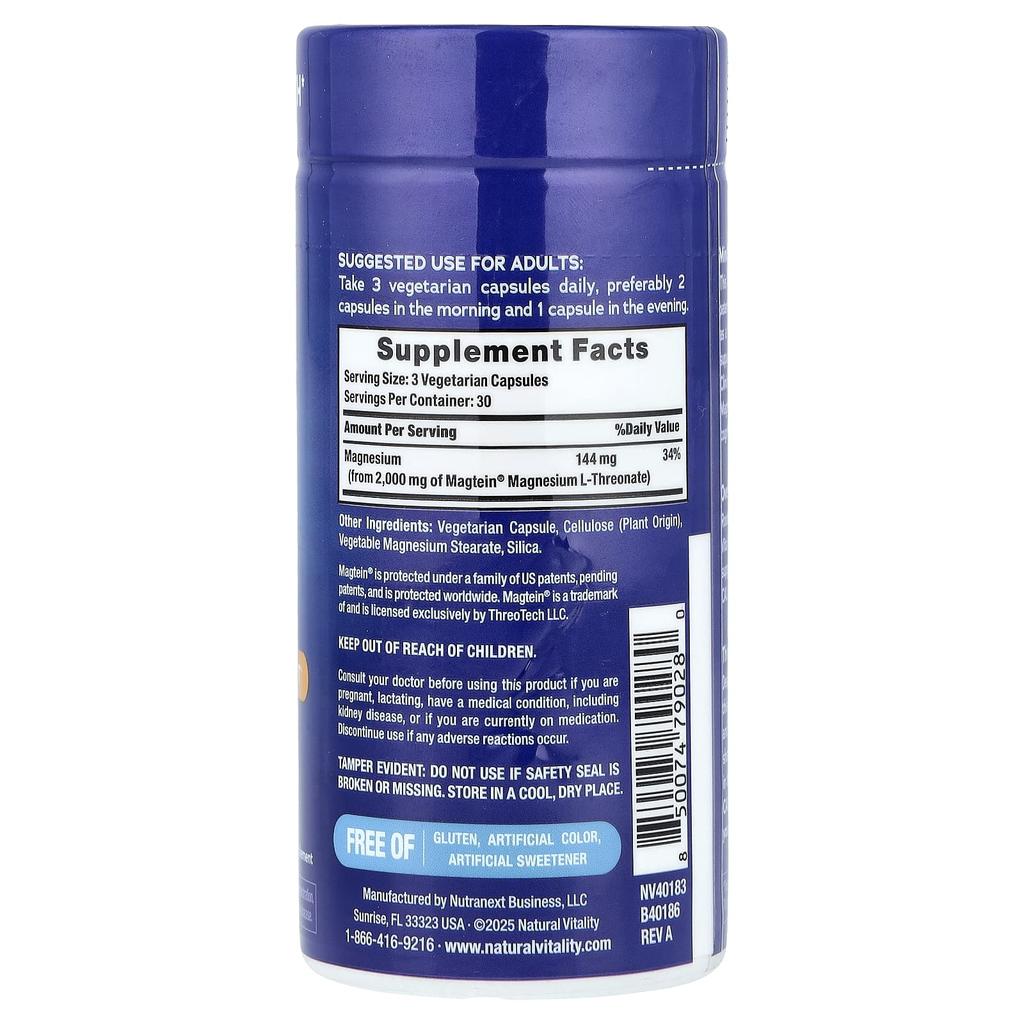 Natural Vitality, Calm®, Magtein®, Magnesium L-Threonic Acid, 90 Veggie Capsules