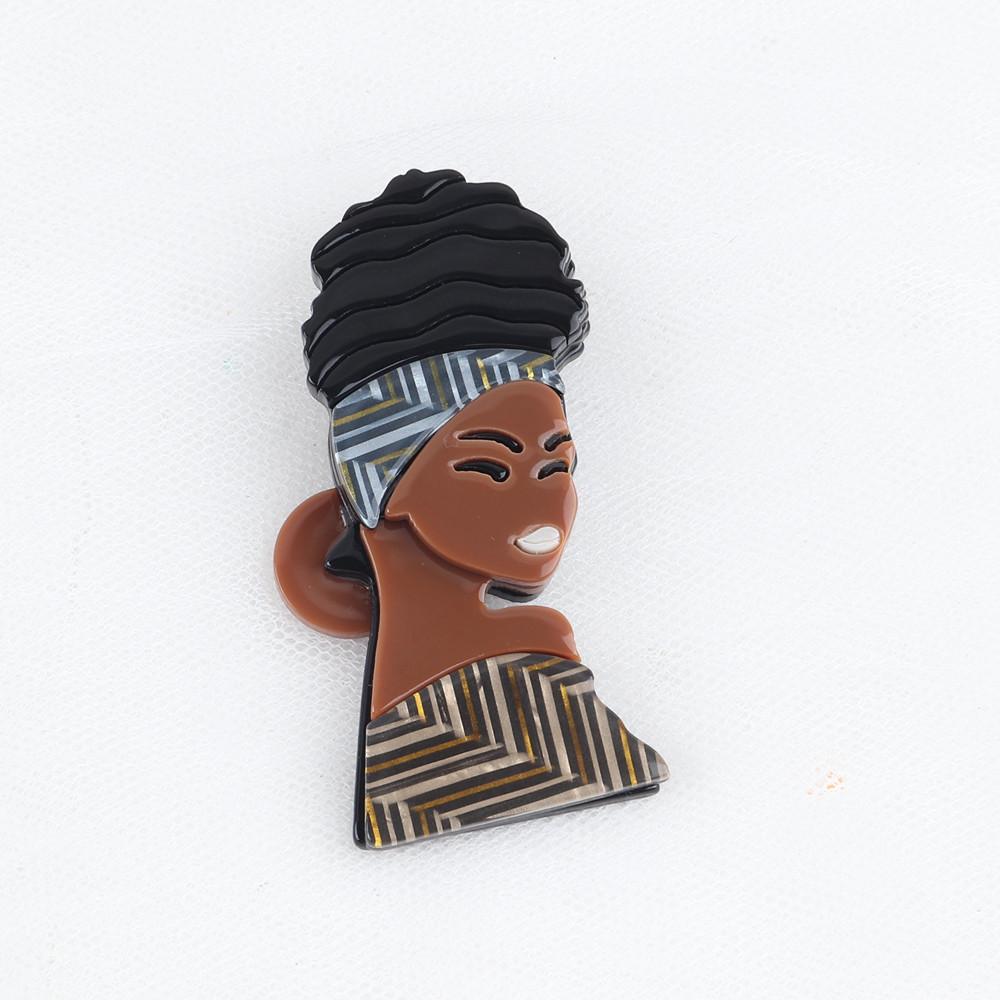 New Fashion Black Curly Hair African Girl Acrylic Brooches For Women Resin Brooch Badge Lapel Pins Jewelry Christmas Party Gifts