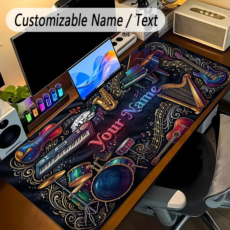 Music Theme Personalized Mouse Pad Custom Name Text Non Slip Desk Pad For Laptop Office Desktop