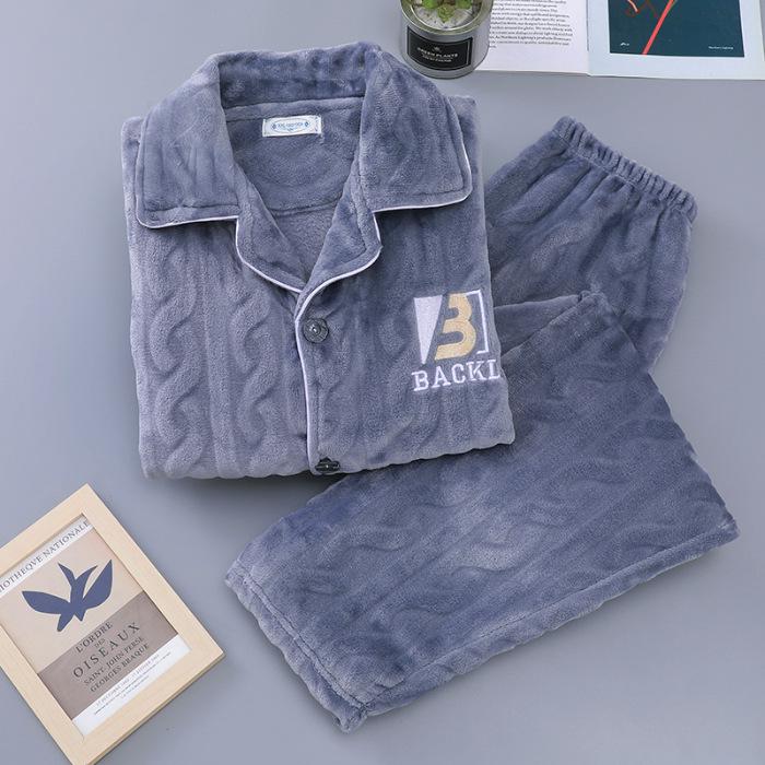 Мужская пижама из кораллового флиса больших размеров: Плотный фланелевый костюм на осень и зиму