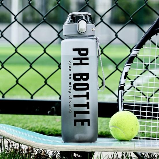 Спортивная бутылка для воды на 1000 мл с соломой, герметичная маркировка времени, термостойкая, градиентная чашка для воды без BPA для фитнеса, офиса, школы, йоги