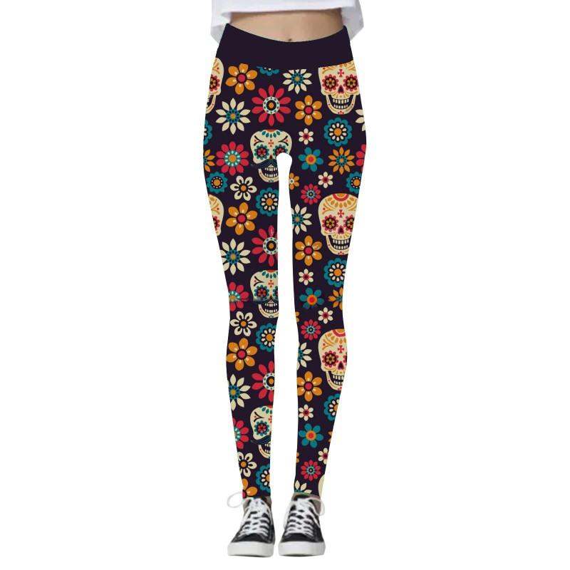 Halloween Womens Yoga Pants 3D Print Pumpkin Skeleton Slim Fit Stretch Workout Leggings
