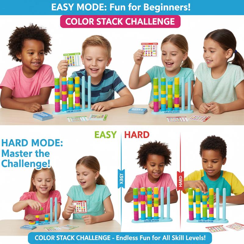 Color Stack Challenge Fun Board Game Versus Table Game with Card Educational Intellectual Enlightenment Cognition Logic Training