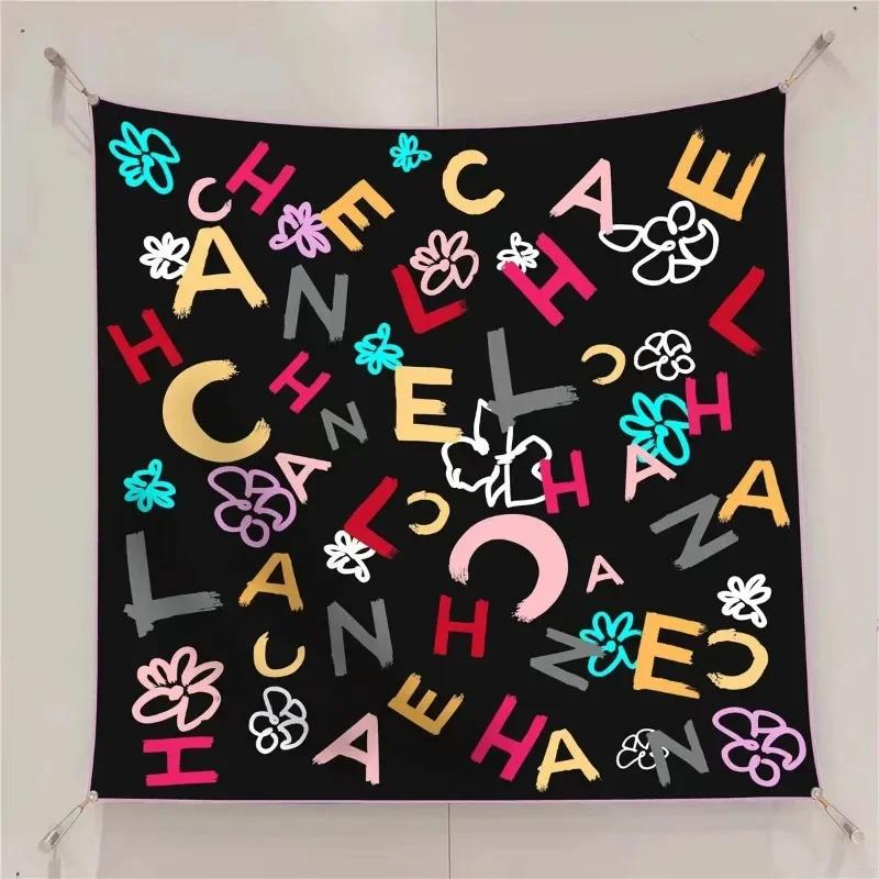 VREOVOR New 90cm × 90cm Large Square Scarf Handmade Desktop Printing Machine Right Angle Curled Edge Twill Silk Fashion Trends
