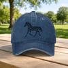 Classic Floral Horse Pattern Washed Baseball Cap Unisex Casual Dad Hat Retro Sports Hat for Outdoor Travel Street Wear