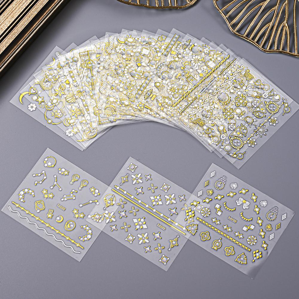 30 листов, 3D геометрические линии, наклейки для дизайна ногтей, прозрачная нижняя часть, белое золото, цветок, бабочка, серия, наклейки для ногтей, маникюрные украшения