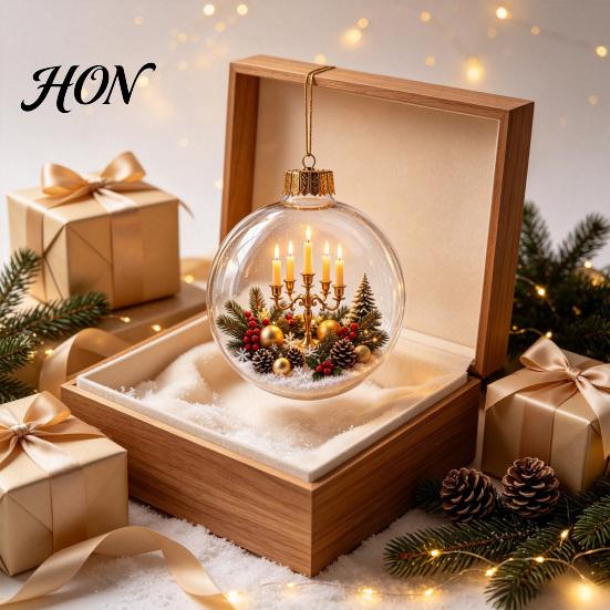 Decorative Acrylic Holiday Spheres 3D Christmas Faux Crystal Ball Ornament, Lighted Reindeer Sleigh LED Pendants Snow Scene Hanging Decor for