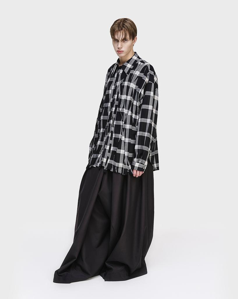 Songjio Collection Asymmetric Pleated Check Shirt Black Sh5Sh733Bk