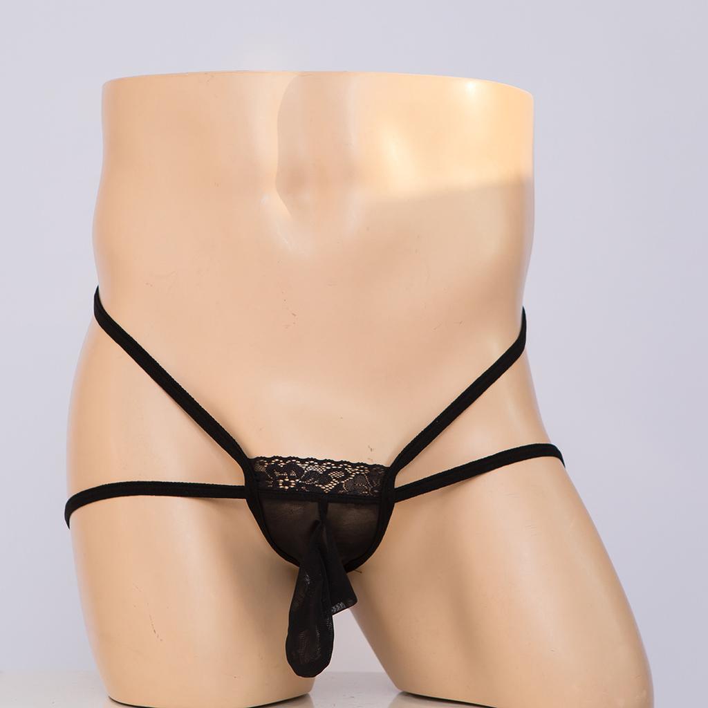 Men's Sexy Thong Lace Panties Ultra-thin Seamless Briefs Mesh Breathable Belt Jj Set Sex Stockings Panties