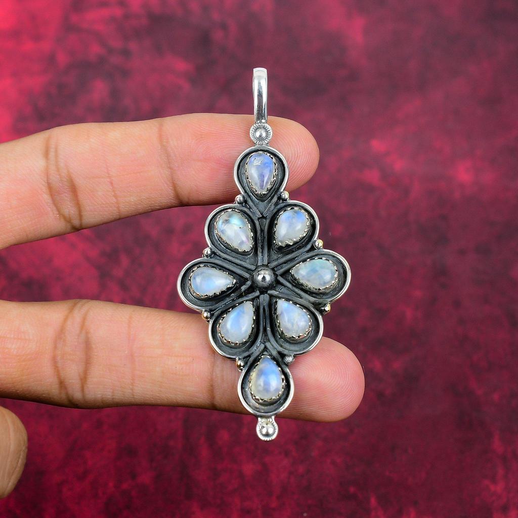 Ювелирные изделия из радужного лунного камня, подвеска из стерлингового серебра 925 пробы, красивая ювелирная подвеска ручной работы
