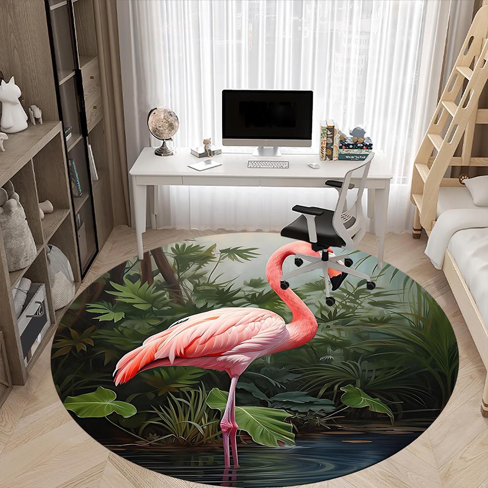 1pcFlamingo Jungle Office Round Area Rug, Indoor Mat Suitable ForOffice, Under Office Chairs Bedroom Living Room Home Decor, Room Deco 051