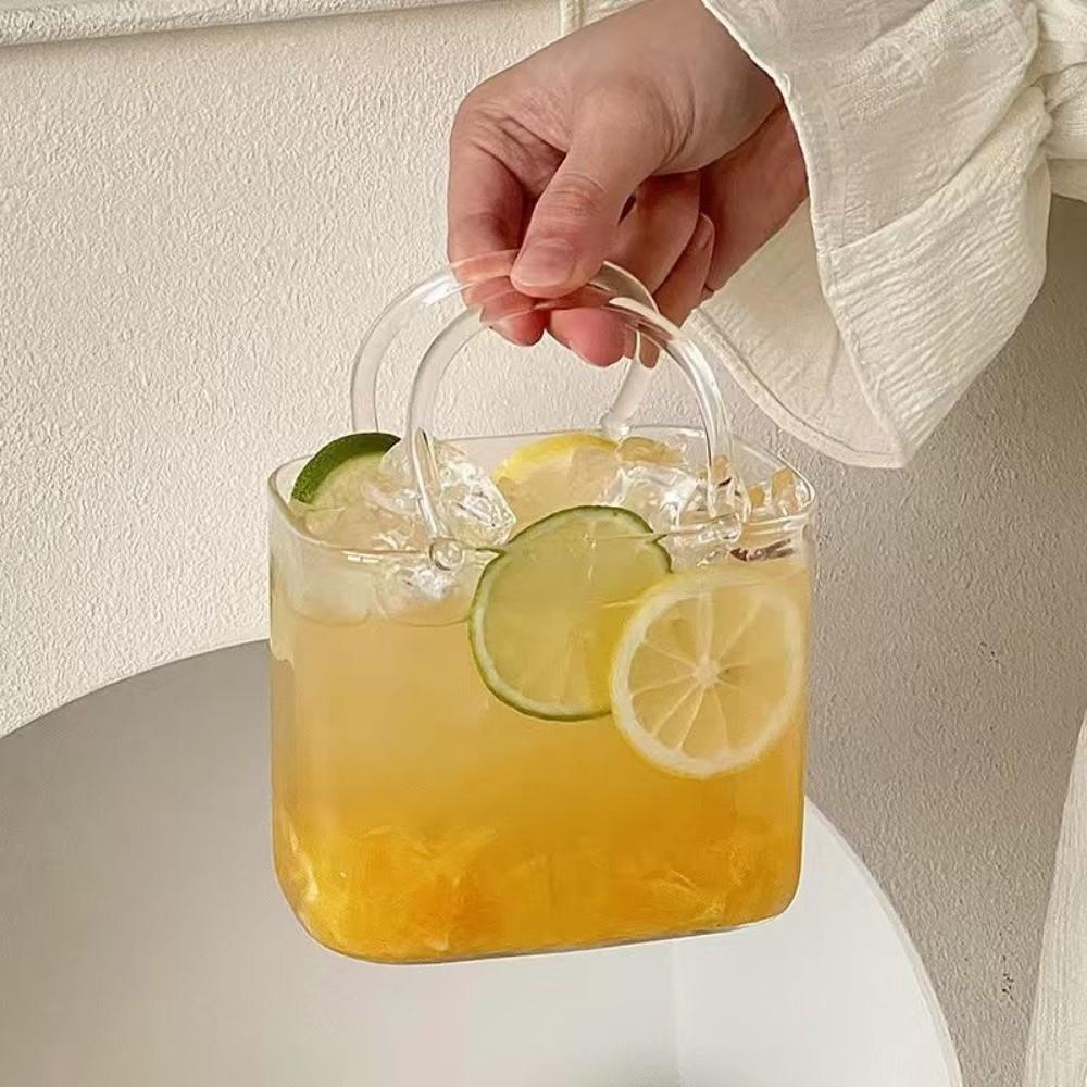 Unique Shape Summer Teacup Transparent Wine Cup Creative Handbag Glass Cup Summer Drink