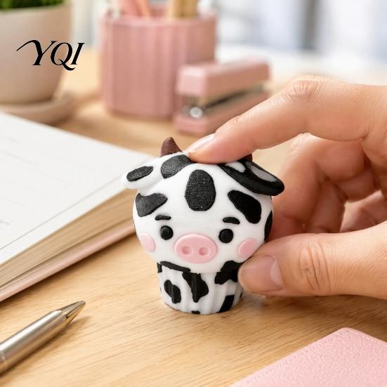 Key Hanging Decoration Cow Cupcake Clicker Fidget Toy, 3D Printed Finger Clicky Button Sensory Toy for Anxiety Reduction & Focus Aid Tactile