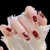 Wine Red Glossy Fake Nails New Year Square Tips Reusable Artificial Nail for Daily Students Nail Decoration