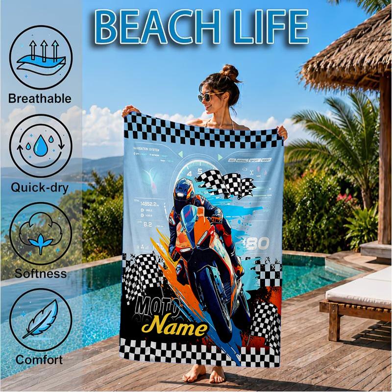 Custom Name Cartoon off-road vehicle fire truck Beach Towel Microfiber Beach Towel, Lightweight and Quick-Dry, for Summer Travel, Swimming Pool Gift