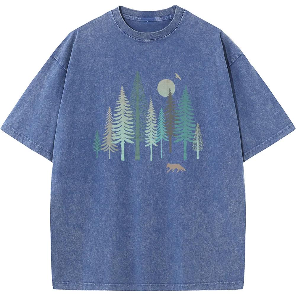 Футболка Forest Fox для мужчин, стираная, хлопковая, летняя, свободная, повседневная, отбеленная, новинка, модная, отбеленная футболка, топы, футболка