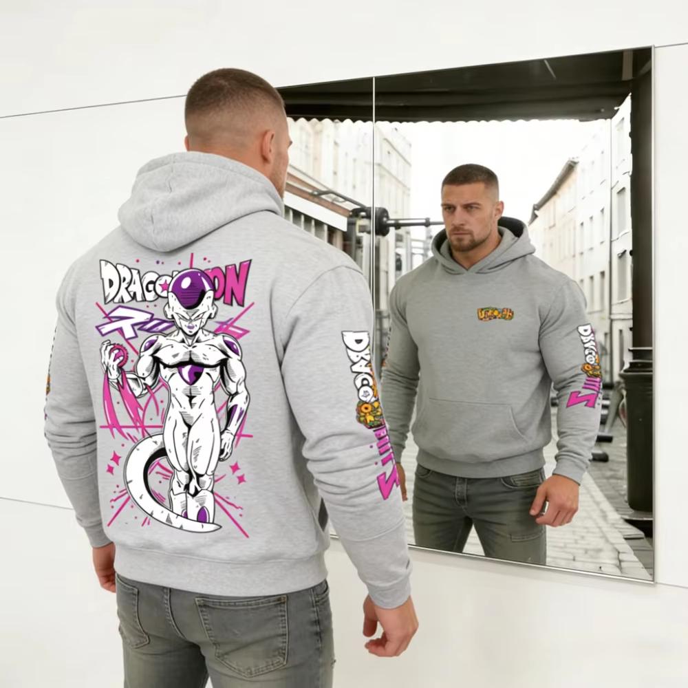 2026 Autumn Dragon Ball Frieza Graffiti Front Back Print Hoodie, Cotton Loose Casual Loose Casual Oversized Unisex Streetwear Trendy