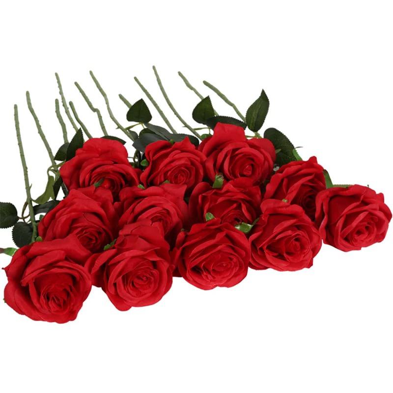 12 шт. Искусственные цветы Розы Массовый букет поддельных шелковых роз с длинным стеблем Искусственные розы Цветы для свадьбы Домашние вечерние украшения стола