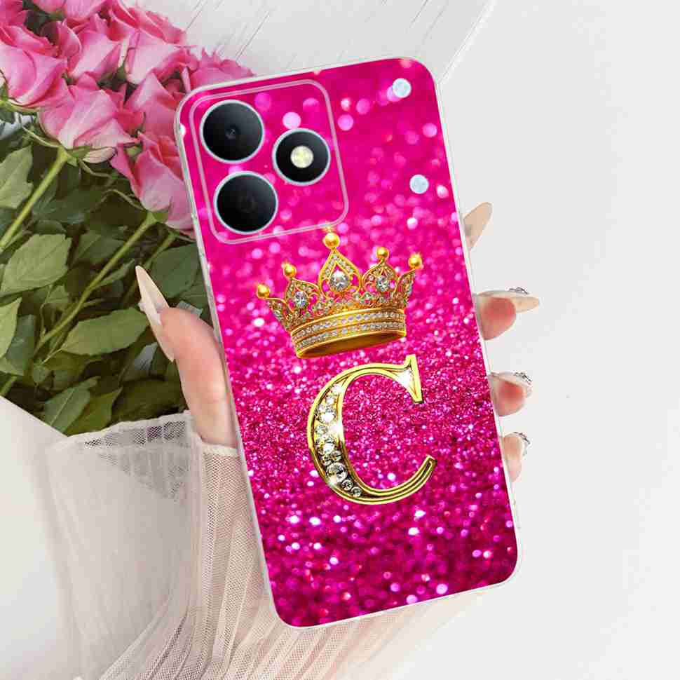 Чехол для Realme Note 80 4G RMX5388 Новый Буква Корона A-Z ТПУ Задняя Крышка Для Realme Note80 NOTE 80 4G Чехлы для Защиты Телефона