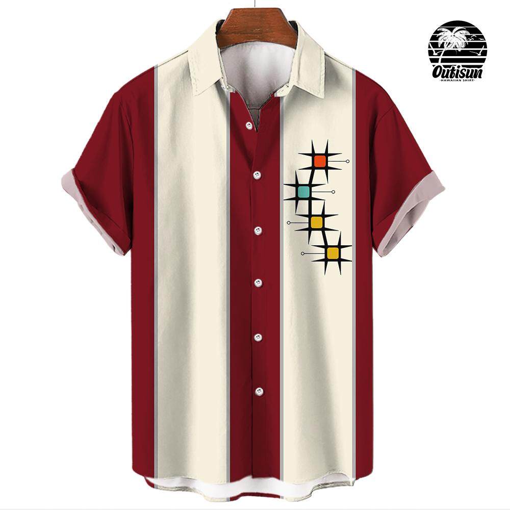 Business Casual Men's Casual Short Sleeve Shirt Striped Geometric Design Print Summer Fashion Men Daily Commuting Wear Oversized