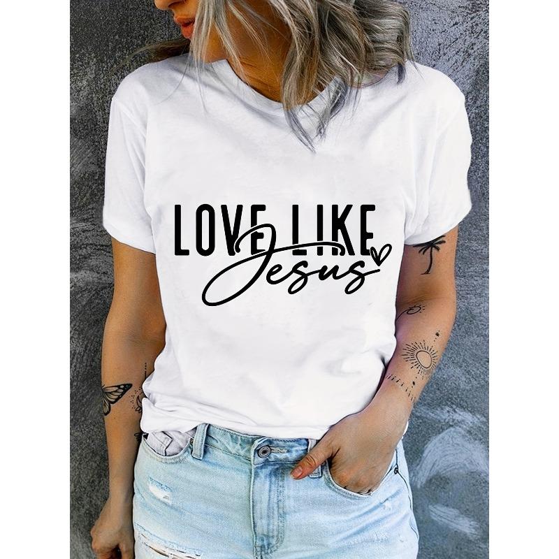 [Soft Stretch | Love Like Jesus] Soft Stretch Women's "Love Like Jesus" Faith T-Shirt | Medium Elastic Crew Neck Short