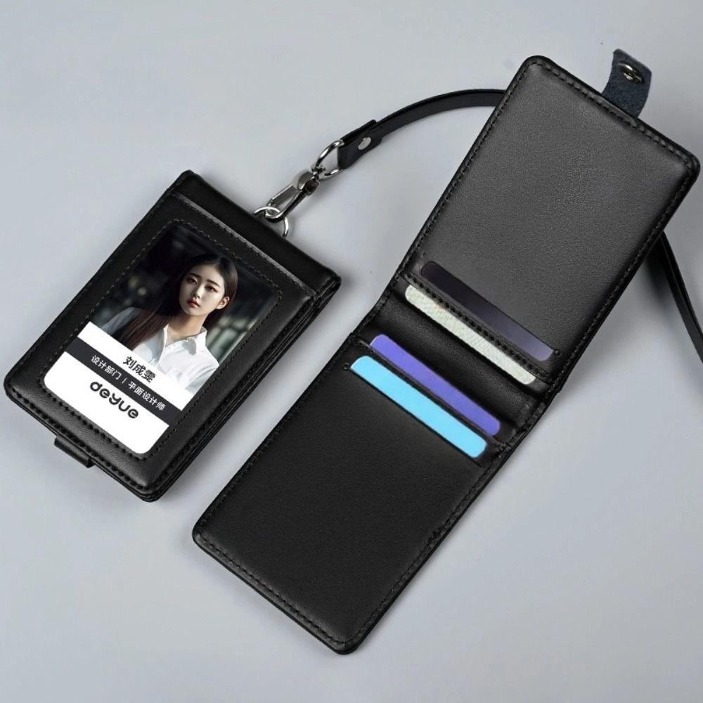 Protective Employee Pass Work Card Case Leather Flip Chest Card Bag ID Tag Badge Holder Student