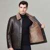 Genuine Leather Jacket for Men with Velvet and Thickened Sheep Fur One-piece Daddy Lapel Leather Jacket
