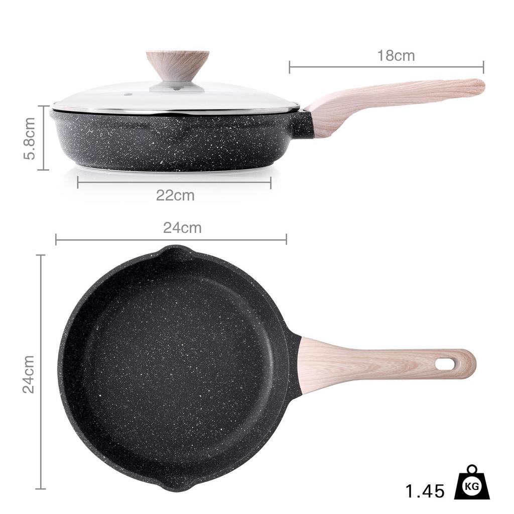 Сковорода с плоским дном и антипригарным покрытием для жарки стейков, омлетов, блинов, завтраков, блюд вок, а также для газовых и индукционных плит.