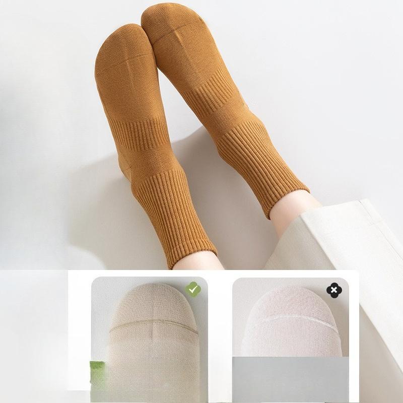 Женские осенне-зимние носки до середины икры, хлопковые носки с прямым углом, однотонные спортивные бесшовные длинные носки до икры, полностью хлопковые носки