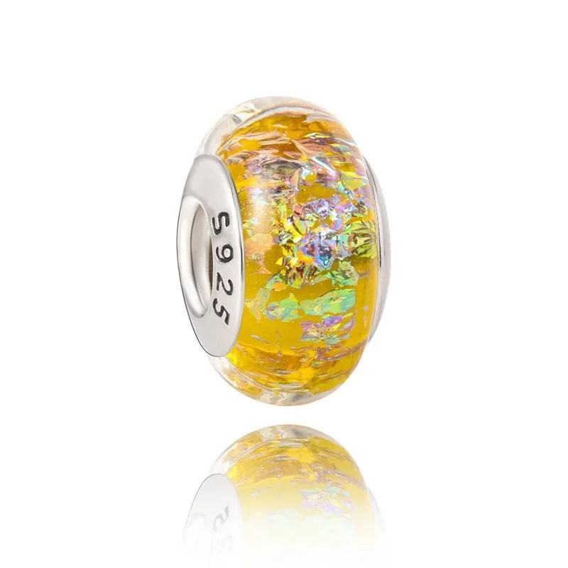 Новый Оригинальный Медный Шарм из Муранского Стекла Разноцветный Радужный Шарм Снежинки Звезды для Браслета Сделай Сам Женские Украшения