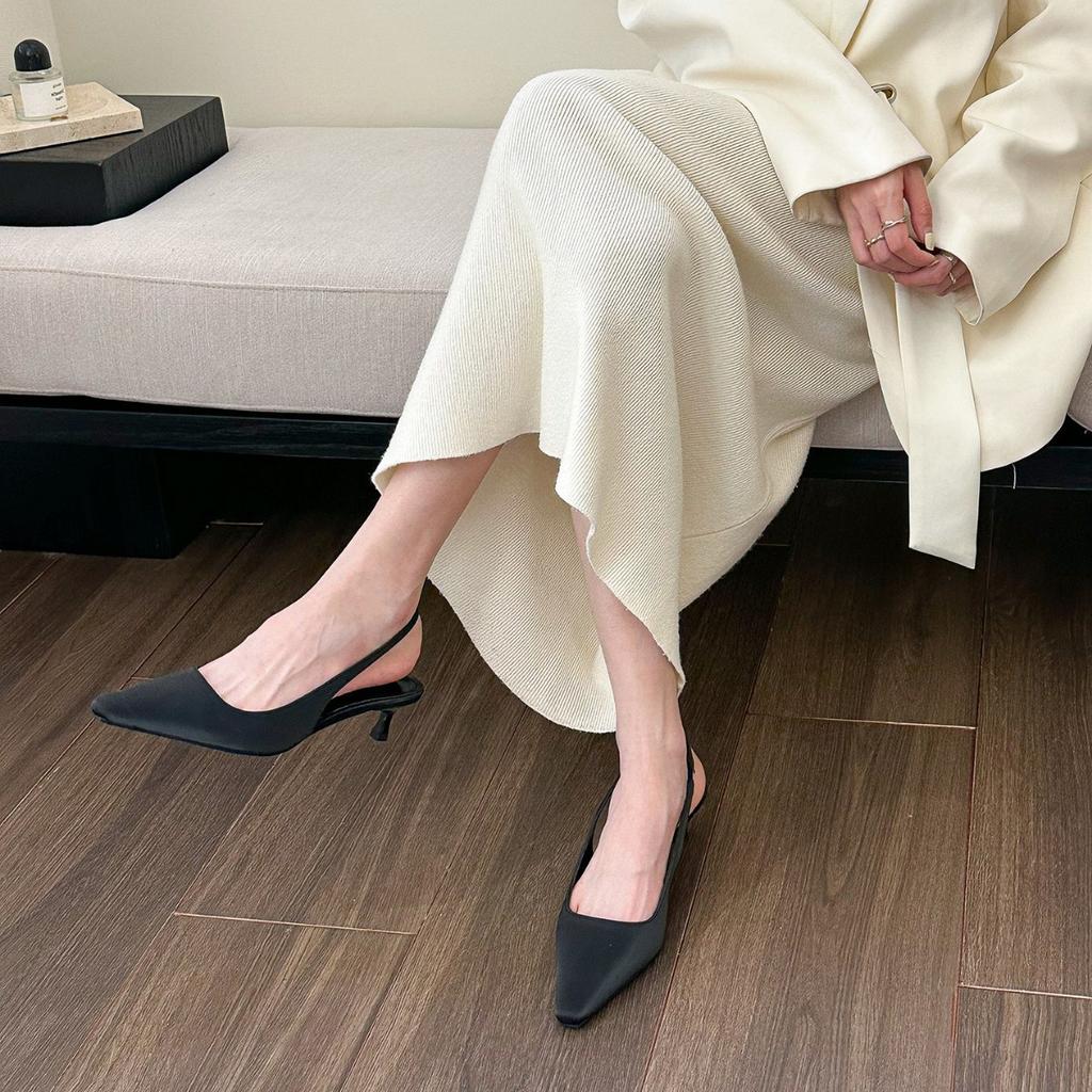 Взрывоопасно красивый! Французские белые сандалии с острым задником женские весенне-летние легкие туфли с тонким средним каблуком и сумкой на голове