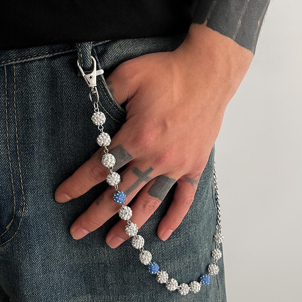 SHIXIN Hip Hop Colorful Rhinestone Round Ball Pants Chain Men Women Rock Layed Beads Jeans Waist Chain Unisex Y2K Street Jewelry