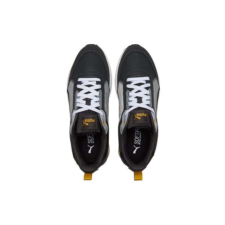 Puma R22 Ткань Синтетическая кожа Двухслойная коровья кожа Удобная спортивная обувь с низким верхом для повседневной носки Унисекс кроссовки Черный Серый 383834-02