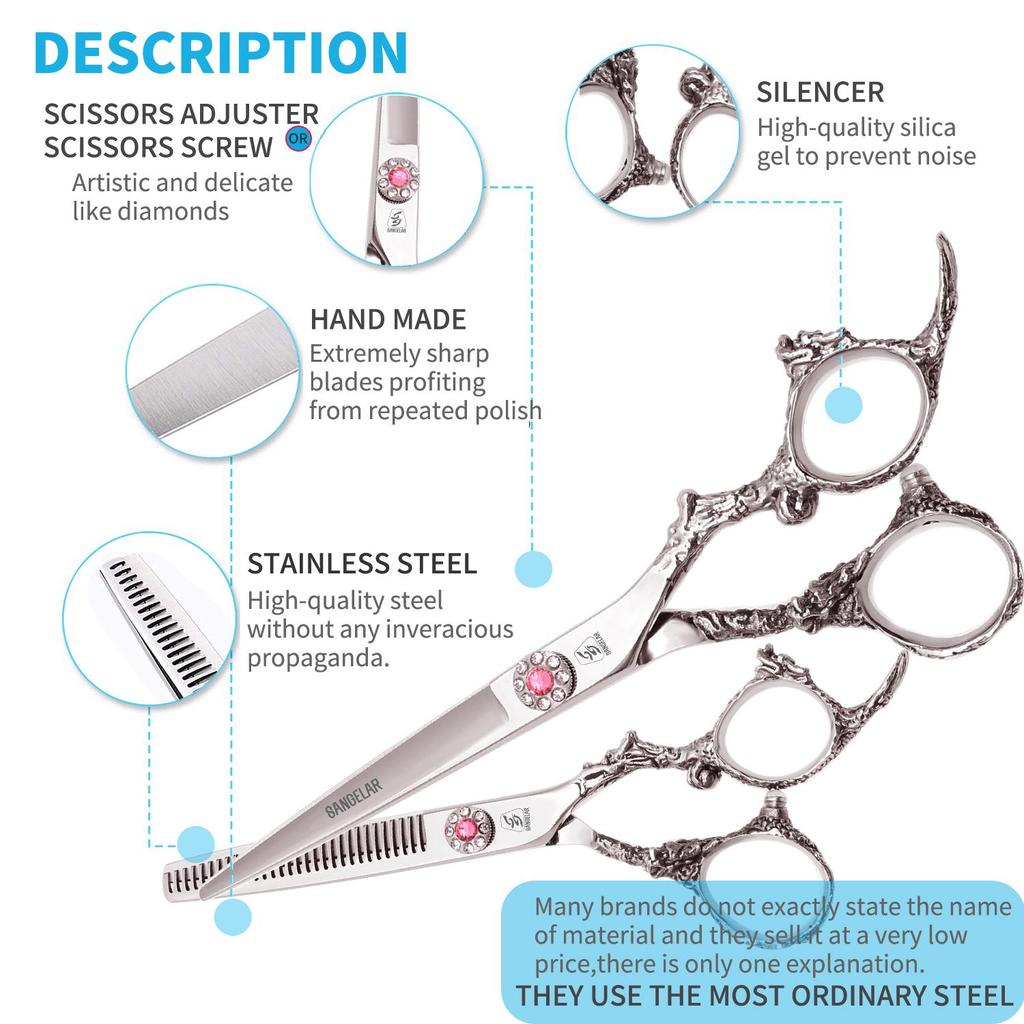 SANGELAR 6 Inch Hair Scissors Set WIth Dragron Silver Professional Hairdressing Tools Hairdressing Salon Tools Hair Grooming Kits