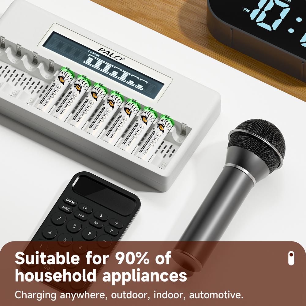 PALO 4-40 Pcs Rechargeable AA+AAA 1.5V Li-ion Batteries 3500+1300 mWh HR6 HR03 Battery with 12 Slots LCD USB 1.5V Li-ion Battery Charger