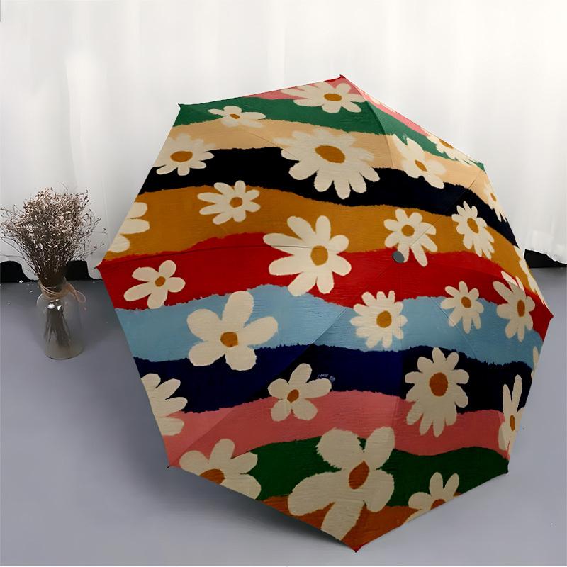 1 шт. Цветочные полосы Автоматический складной зонт с кнопкой One Touch, Ветрозащитная конструкция, Легкий портативный зонт для женщин и мужчин 6042
