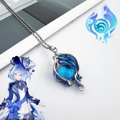 Игра Genshin Impact Фонтейн Фурина Косплей Ожерелье Гидрокул Фокалорс Изображение Персонажа Синий Кулон Цепочка Женские Украшения Подарок