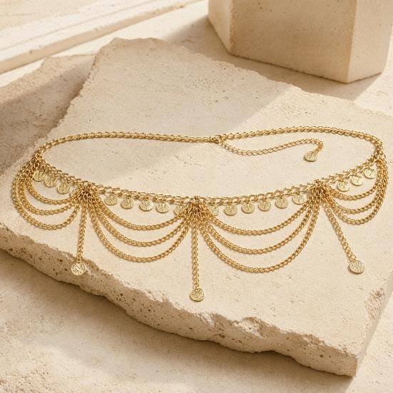 Women Waist Chain, Multi Layered with Coin Discs Pendant Belly Chains, Flexible Alloy Chain for Dance Skirts Beachwear