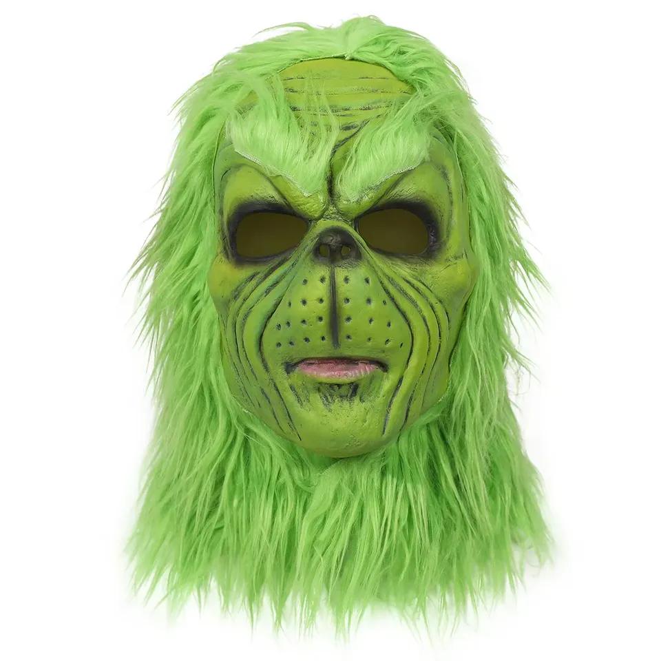 Christmas Role-playing Masks, Christmas Hats Costumes, Green Fur Monster Latex Masks, Adult and Child Role-Playing Clothing Acce