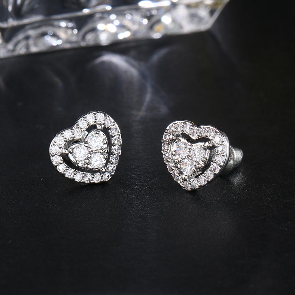 Emmaya-Heart CZ Stud Earrings for Women, Cute Zirconia Band, Marriage Statement, Wedding Party Jewelry, Fashion