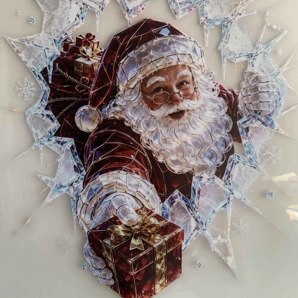 Cartoon Santa Claus Window Sticker PVC Fake Broken Glass Cling Decal Winter Decor