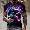Men's T-Shirt Artistic Color Entertainment Game Controller Pattern Splicing 3D Printed Casual Short Sleeved Fashionable Clothes