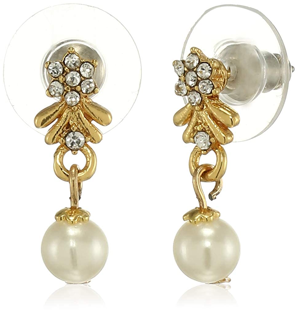 Estelle's Valentine's Day Gift for Her Gold Plated Pearl Earrings with Austrian Crystals for Women and Girls