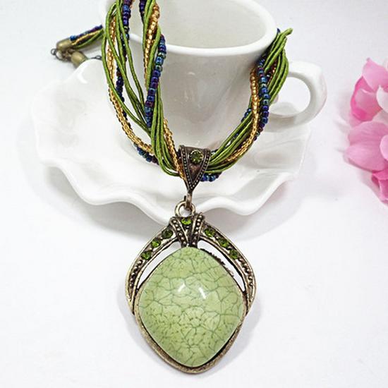 X521 Богемный этнический ромбовидный винтажный кулон-ожерелье ювелирное изделие