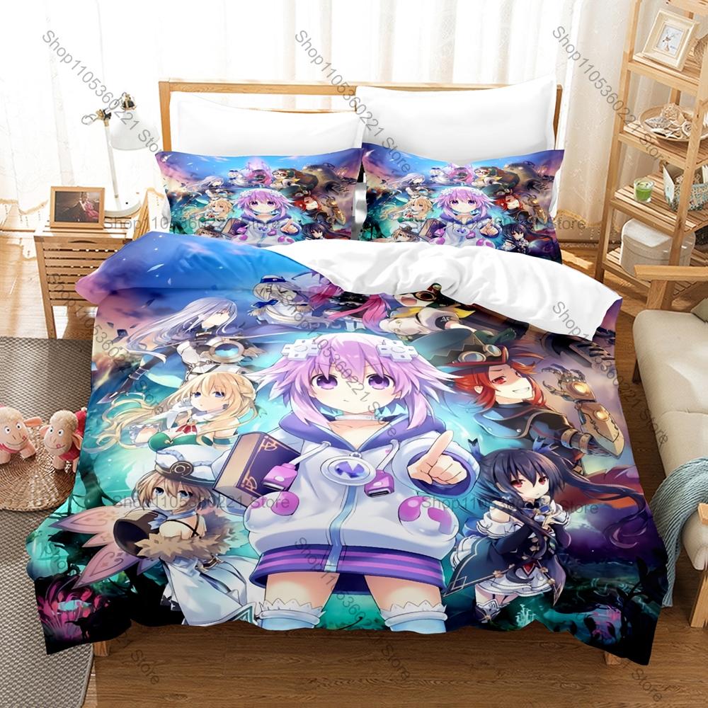 Game Kpop Hyperdimension Neptunia Bedding Set 3 Pieces Printed Duvet Cover with Pillowcases Breathable Bed Linen Home Decor