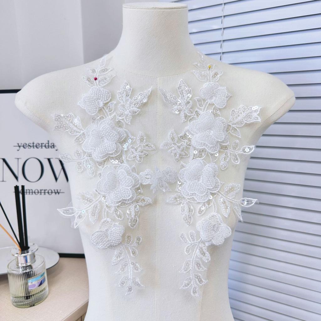 Light Luxury High-End Flower Sequins Embroidery Pair Of Flowers Wedding Dress Dress Clothing Diy Accessories
